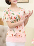 Casual Round Neck Butterfly Printed Cape Sleeve Chiffon Short Sleeve T-Shirt