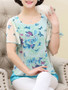 Casual Round Neck Butterfly Printed Cape Sleeve Chiffon Short Sleeve T-Shirt