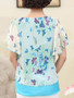 Casual Round Neck Butterfly Printed Cape Sleeve Chiffon Short Sleeve T-Shirt