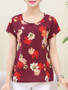 Casual Round Neck Floral Printed Short Sleeve T-Shirt