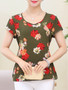 Casual Round Neck Floral Printed Short Sleeve T-Shirt