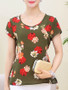 Casual Round Neck Floral Printed Short Sleeve T-Shirt