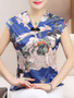 Casual Ladylike V-Neck Printed Short Sleeve T-Shirt