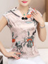 Casual Ladylike V-Neck Printed Short Sleeve T-Shirt