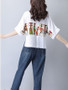 Casual Round Neck Cartoon Printed Cuffed Short Sleeve T-Shirt