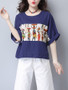 Casual Round Neck Cartoon Printed Cuffed Short Sleeve T-Shirt