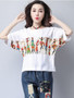 Casual Round Neck Cartoon Printed Cuffed Short Sleeve T-Shirt