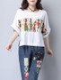 Casual Round Neck Cartoon Printed Cuffed Short Sleeve T-Shirt