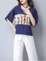 Casual Round Neck Cartoon Printed Cuffed Short Sleeve T-Shirt