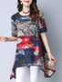 Casual Asymmetric Hem Graffiti Round Neck Short Sleeve T-Shirt