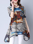 Casual Asymmetric Hem Graffiti Round Neck Short Sleeve T-Shirt