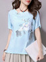 Casual Asymmetric Neck Floral Printed Short Sleeve T-Shirt