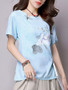 Casual Asymmetric Neck Floral Printed Short Sleeve T-Shirt