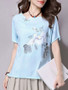 Casual Asymmetric Neck Floral Printed Short Sleeve T-Shirt