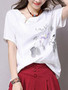 Casual Asymmetric Neck Floral Printed Short Sleeve T-Shirt