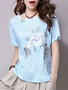 Casual Asymmetric Neck Floral Printed Short Sleeve T-Shirt