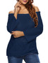 Casual Off Shoulder Hollow Out Plain Long Sleeve T-Shirt