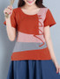 Casual Round Neck Color Block Short Sleeve T-Shirt