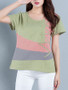Casual Round Neck Color Block Short Sleeve T-Shirt