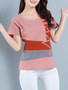 Casual Round Neck Color Block Short Sleeve T-Shirt