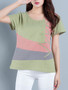 Casual Round Neck Color Block Short Sleeve T-Shirt