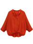 Casual V-Neck Plain High-Low Batwing Sleeve Blouse