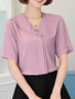 Casual V-Neck Plain Chiffon Short Sleeve Blouse