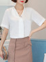 Casual V-Neck Plain Chiffon Short Sleeve Blouse