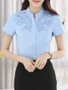 Casual Band Collar Embroidery Plain Blouse