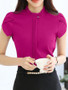 Casual Band Collar  Ruffle Trim  Plain  Petal Sleeve Blouse