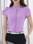 Casual Band Collar  Ruffle Trim  Plain  Petal Sleeve Blouse