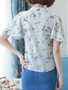 Casual Band Collar Cutout Floral Cape Sleeve Blouse