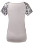 Casual Round Neck Glitter Raglan Short Sleeve T-Shirt