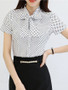 Casual Tie Collar Bowknot Polka Dot Blouse