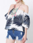 Casual Off Shoulder Leaf Printed Short Sleeve T-Shirt