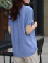 Casual Split Neck Patch Pocket Plain Short Sleeve T-Shirt