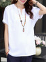 Casual Split Neck Patch Pocket Plain Short Sleeve T-Shirt