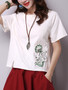 Casual Round Neck Vented Embroidery Short Sleeve T-Shirt