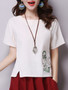 Casual Round Neck Vented Embroidery Short Sleeve T-Shirt