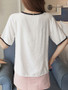 Casual Round Neck Contrast Trim Tassel Embroidery Short Sleeve T-Shirt