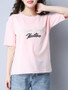 Casual Round Neck Embroidery Letters Short Sleeve T-Shirt