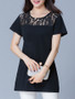Casual Round Neck Hollow Out Plain Short Sleeve T-Shirt
