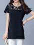 Casual Round Neck Hollow Out Plain Short Sleeve T-Shirt