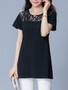 Casual Round Neck Hollow Out Plain Short Sleeve T-Shirt