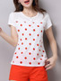 Casual Round Neck Patchwork Polka Dot Short Sleeve T-Shirt