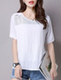 Casual Round Neck Patchwork Plain Short Sleeve T-Shirt