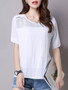 Casual Round Neck Patchwork Plain Short Sleeve T-Shirt