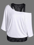Casual Open Shoulder Patchwork Hollow Out Short Sleeve T-Shirt