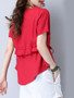 Casual Split Neck Ruffle Trim Embroidery Short Sleeve T-Shirt