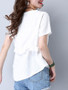 Casual Split Neck Ruffle Trim Embroidery Short Sleeve T-Shirt